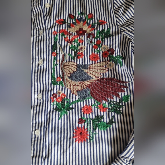 ZARA Woman Embroidered Striped Shirt – Crane Bird – Statement Piece – Size M - Picture 3 of 10